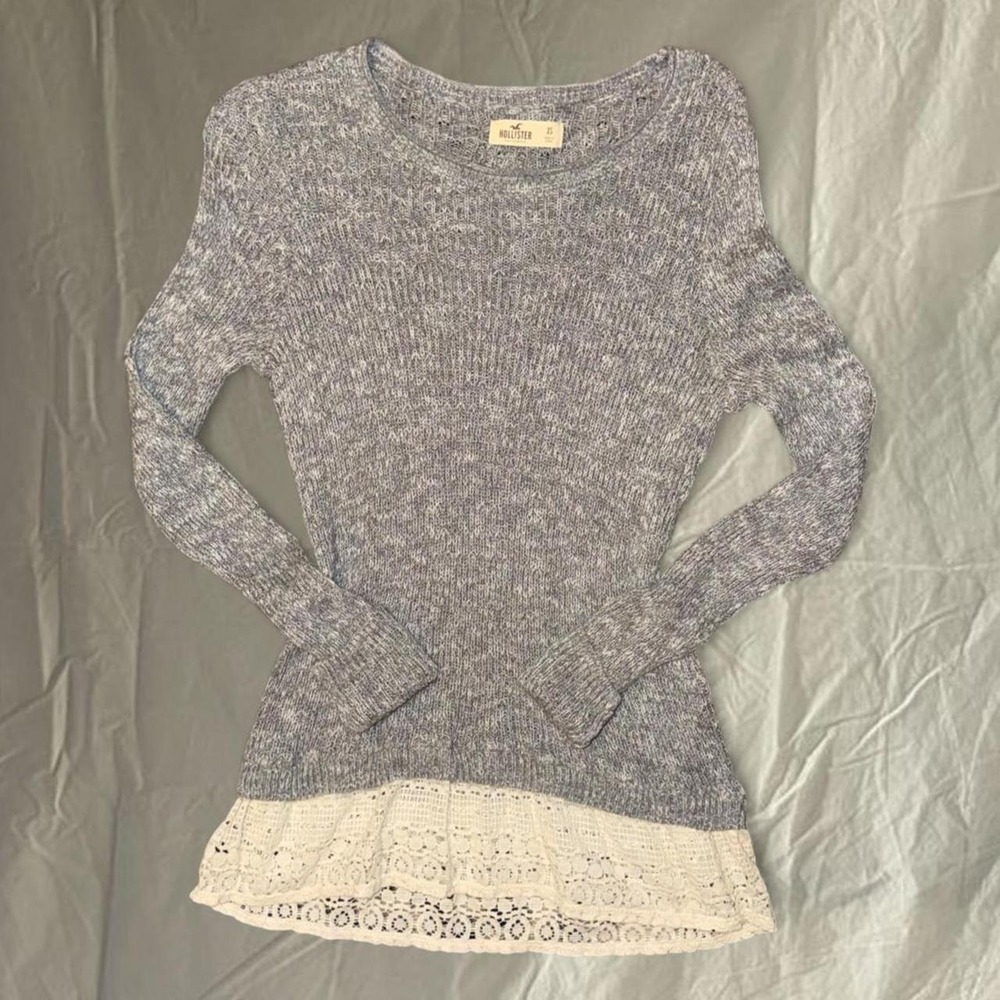Y2K 2000s Hollister Grey Lace Trim Knit Sweater